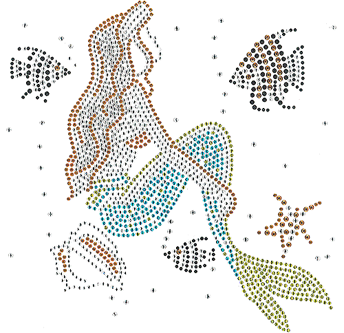S101255-GLD - Gold-hair Mermaid with Shells & Fish