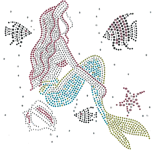 S101255-PINK - Pink-hair Mermaid with Shells & Fish