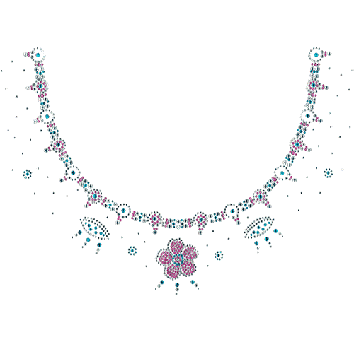 S101261<br>Aqua & Pink Circles & Flower Scoop Neckline