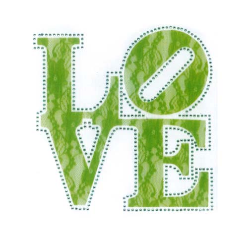 S101453-LIME 7.5"x8" LACE APPLIQUE WITH SIL STUDS "LOVE"
