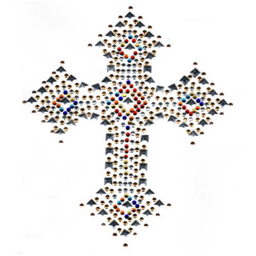 S1669 - Square gold  silver nail & colorful crystals cross