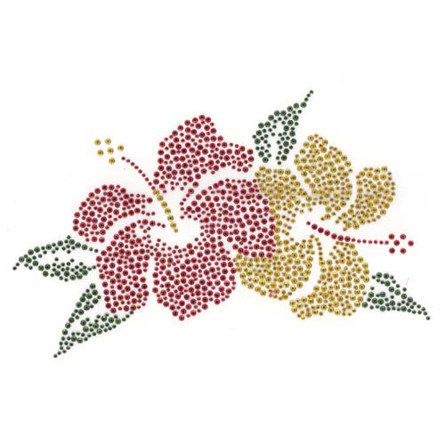 S1936-GOLD, RED AND GREEN HIBISCUS