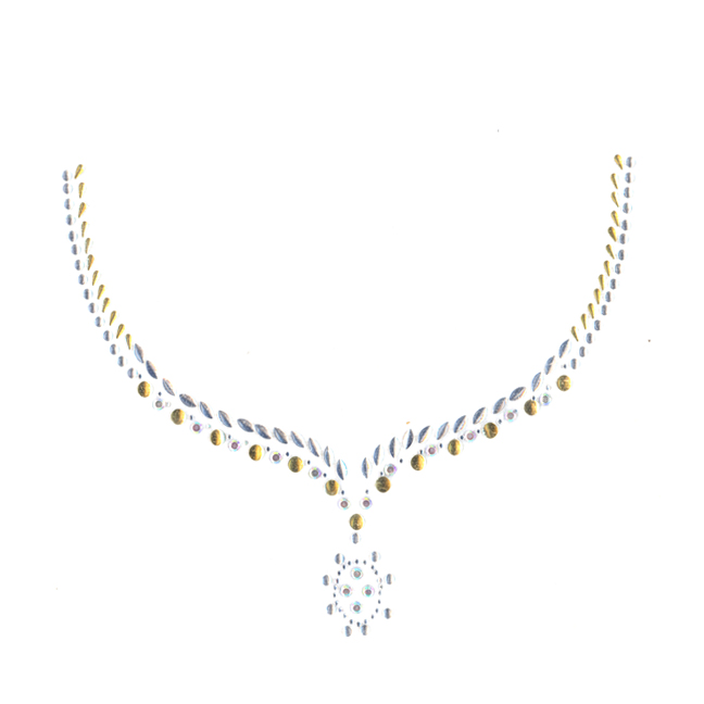 S2078-NECK LINE WITH AB STONE, SILVER & GOLD NAILHEADS 2-2