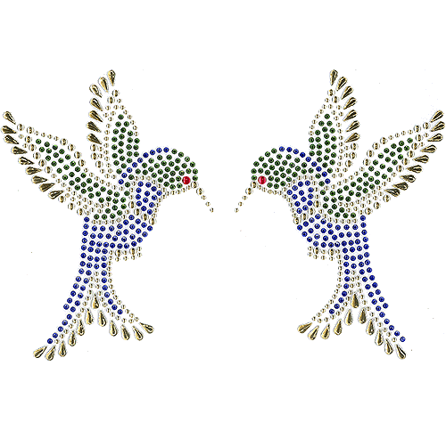 S2679BLUE -was s2679 2 Humming bird - blue, studs , red & gold n