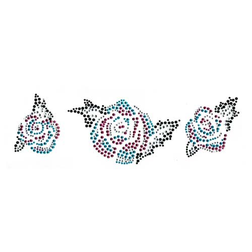 S2881A  Three Roses in Pink, Black, Turq Studs and Clear Stones