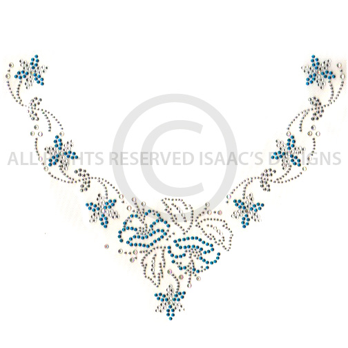 S3282-AQUA   Aqua Flowers and Leafs Scoop Neckline