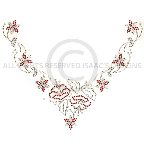 S3282-RED<BR>Red Flowers and Leafs Scoop Neckline