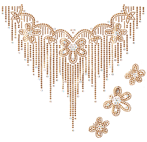 S4100-GLD-STUD<br>Gold Flowers/Cascade Scoop Neckline with Accen