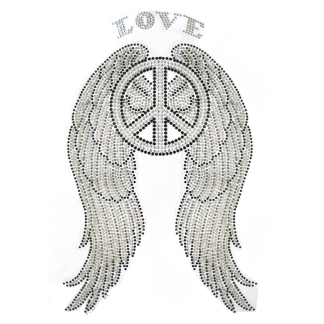 S4388-LOVE PEACE WITH WINGS CRYSTAL & BLACK DIAMOND STONE BLACK