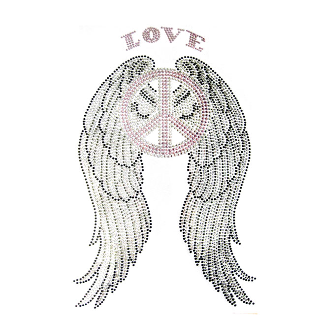 S4388A-LOVE PEACE WITH WINGS CRYSTAL,  BLACK DIAMOND & LT. PINK