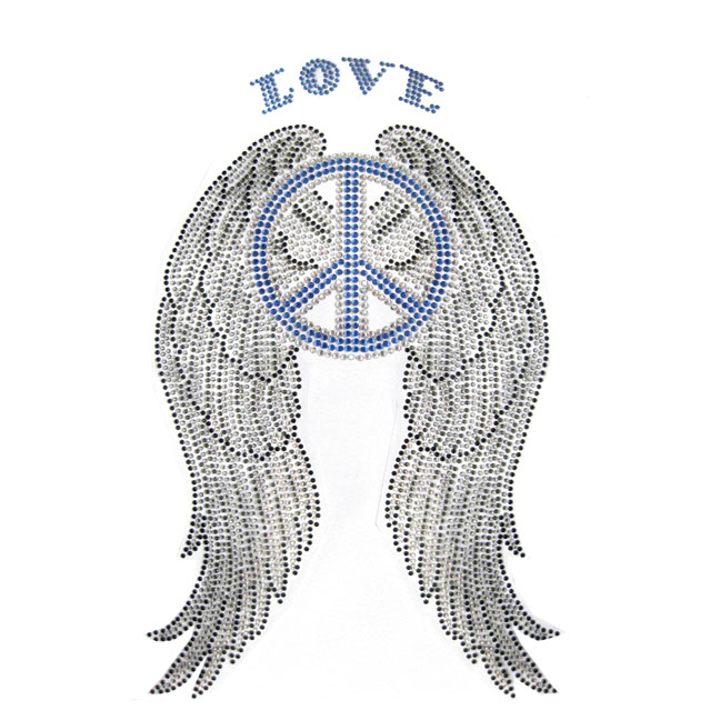 S4388B-LOVE PEACE WITH WINGS CRYSTAL,  BLACK DIAMOND & SHAPPHIRE