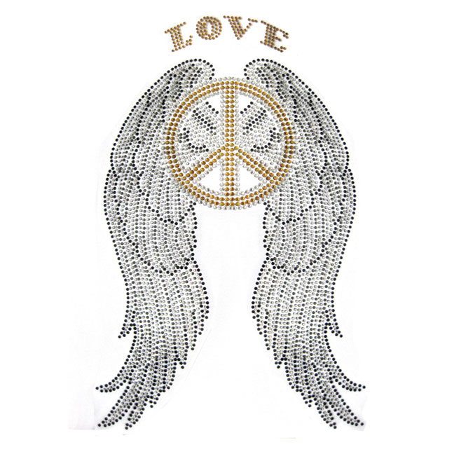 S4388C-LOVE PEACE WITH WINGS CRYSTAL,  BLACK DIAMOND & TOPAZ STO