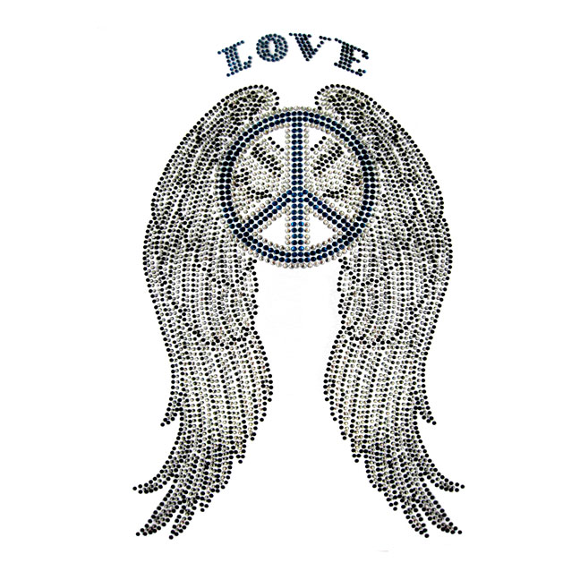 S4388D-LOVE PEACE WITH WINGS CRYSTAL,  BLACK DIAMOND & CAPRI BLU