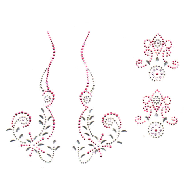 S4498-PINK -FLORAL COLLAR/CUFF PCS PINK & LT. PINK STONE SILVER