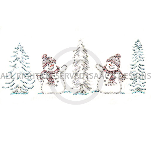 S6246PUR -PURPLE SNOWMAN SCENE, WINTER, CHRISTMAS, TREES IN AQUA