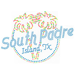 S8723-SOUTH-BLU  - NEON PALM TREES WITH SOUTH PADRE ISLAND IN BL