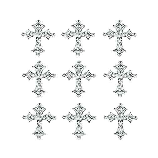 S9024-SMALL  CROSS SILVER CRYSTAL, SOLD BY SHEET 9PCS